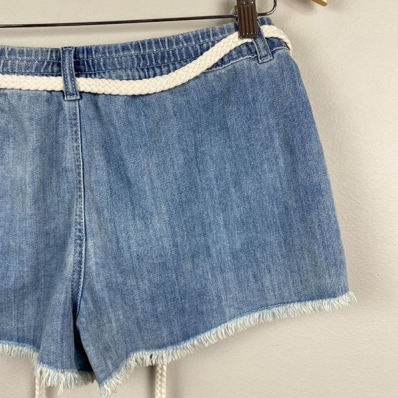 Aerie Denim Shorts S Blue Jean Belted Cut Off Fray Hem Distressed New - Picture 7 of 10